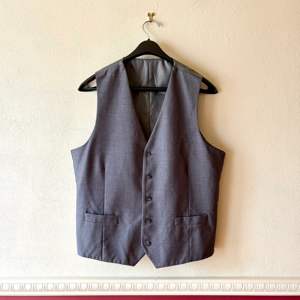 Pronto Uomo Mens Grey Wool Blend 5-Button Suit Vest Waistcoat 44 Long 38 Waist